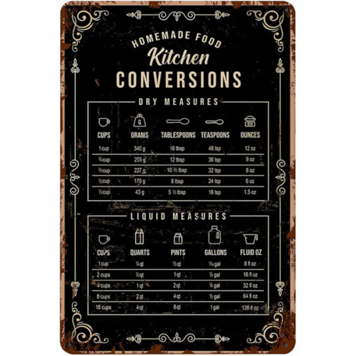 Kitchen Baking Conversion Chart - 빈티지 재미있는 금속 틴 사인 12x8