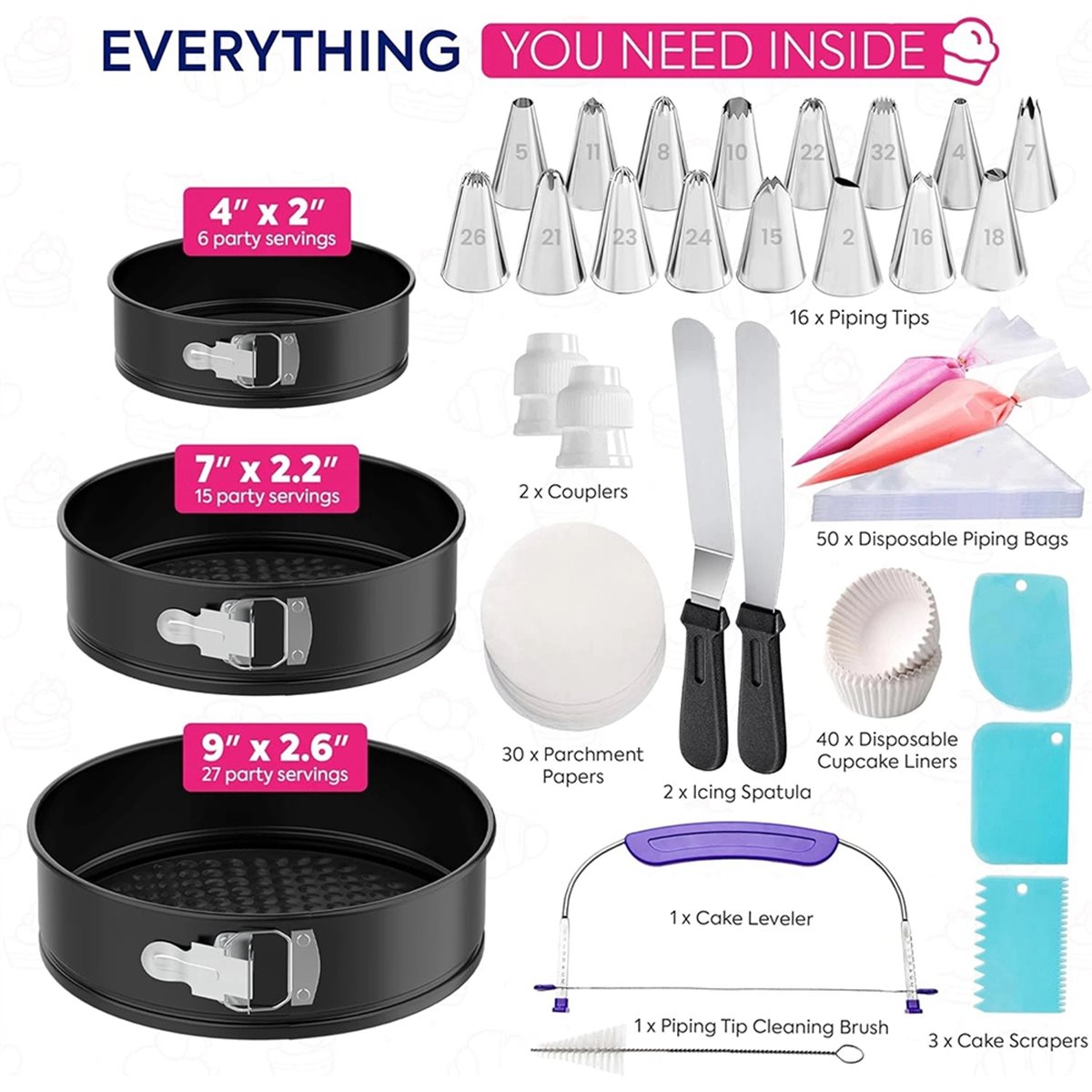Springform Pan Set - 2026 트렌드 148종 케이크 팬 세트(베이킹용):