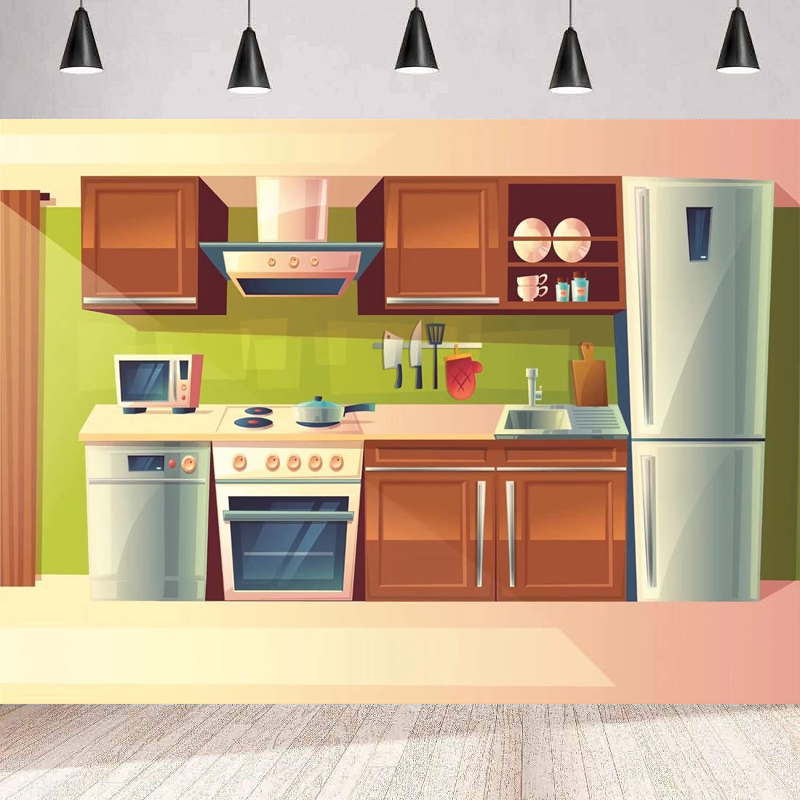 Kitchen Baking Background - 사진 배경 만화 주방 아기 어린이