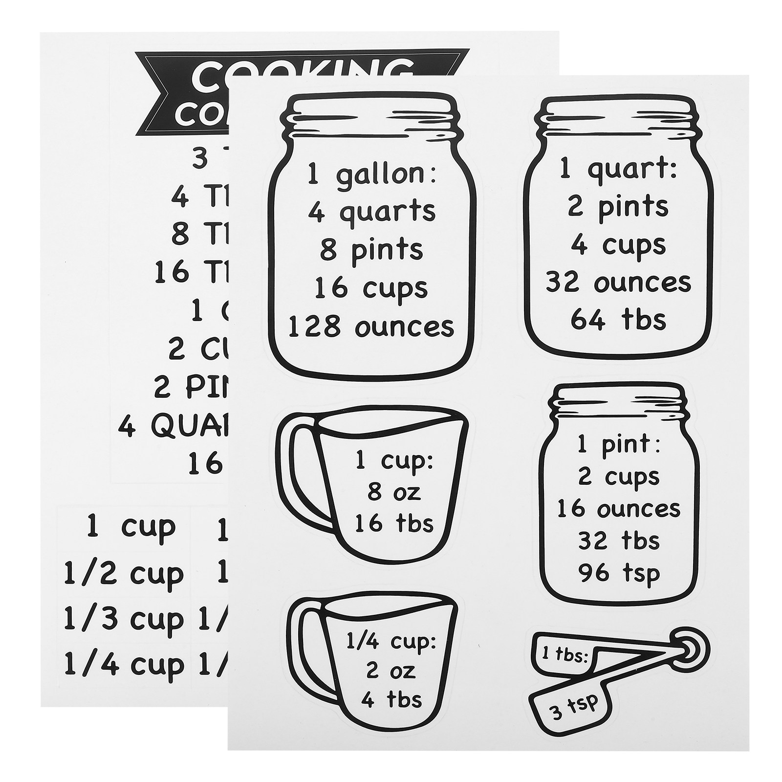 Kitchen Baking Conversion Chart - 2Pcs 주방 변환 차트 스티커 정확한