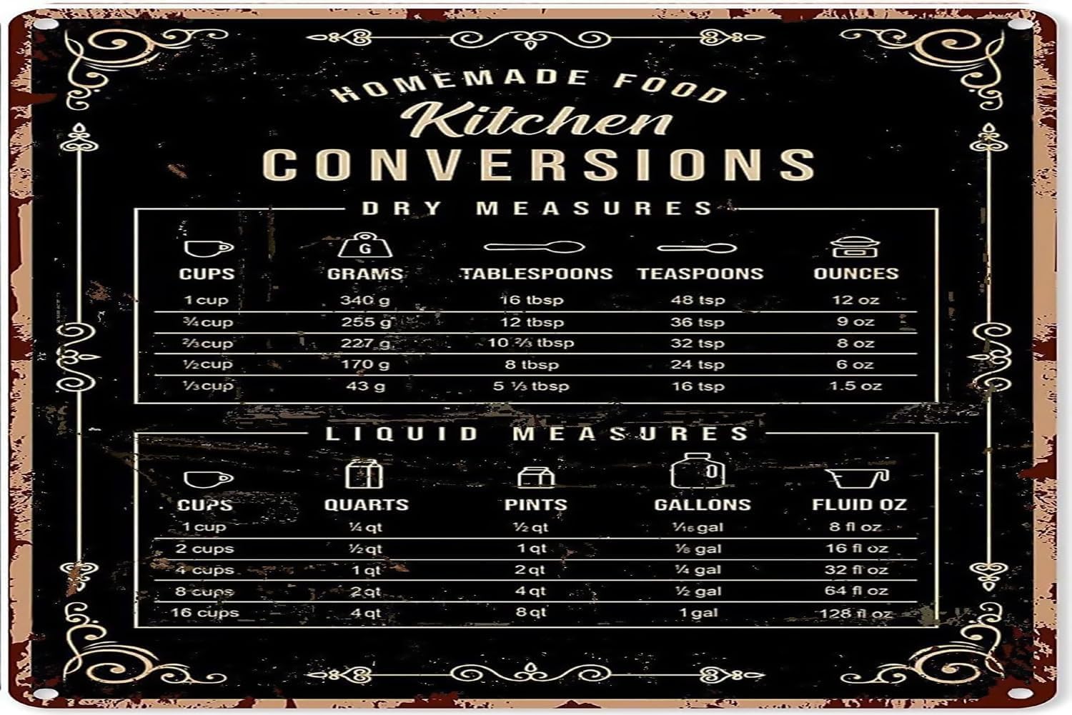 소박한 틴 장식 베이킹 표지판 벽 장식 주방 변환표 베 - Kitchen Baking Conversion Chart 리뷰 및 가격