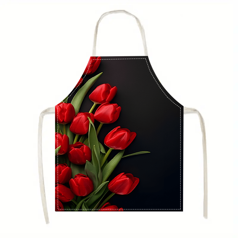 1개 레드 튤립 꽃 검정 배경 리넨 앞치마 그녀를 위한 - Kitchen Baking Background 리뷰 및 가격