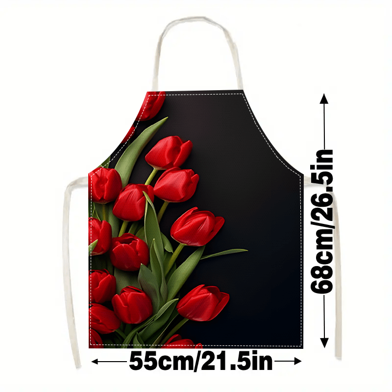 1개 레드 튤립 꽃 검정 배경 리넨 앞치마 그녀를 위한 - Kitchen Baking Background 리뷰 및 가격