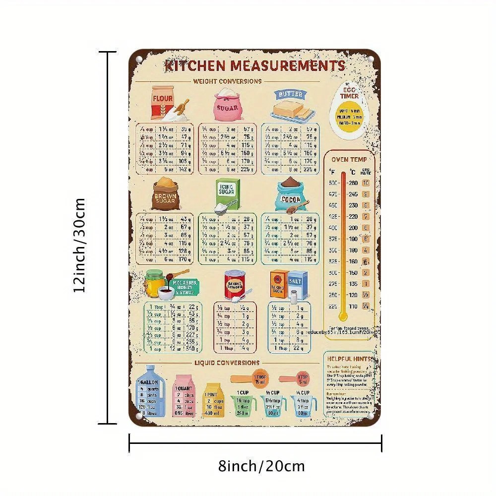 빈티지 주방 변환표 금속 간판, 베이킹을 위한 귀여운  - Kitchen Baking Conversion Chart 리뷰 및 가격